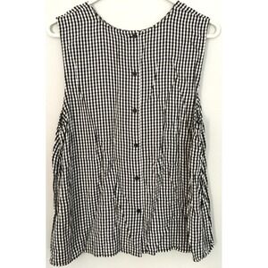 POPSUGAR Blouse Womens XL Black White Gingham Sleeveless Button Back Top Shirt